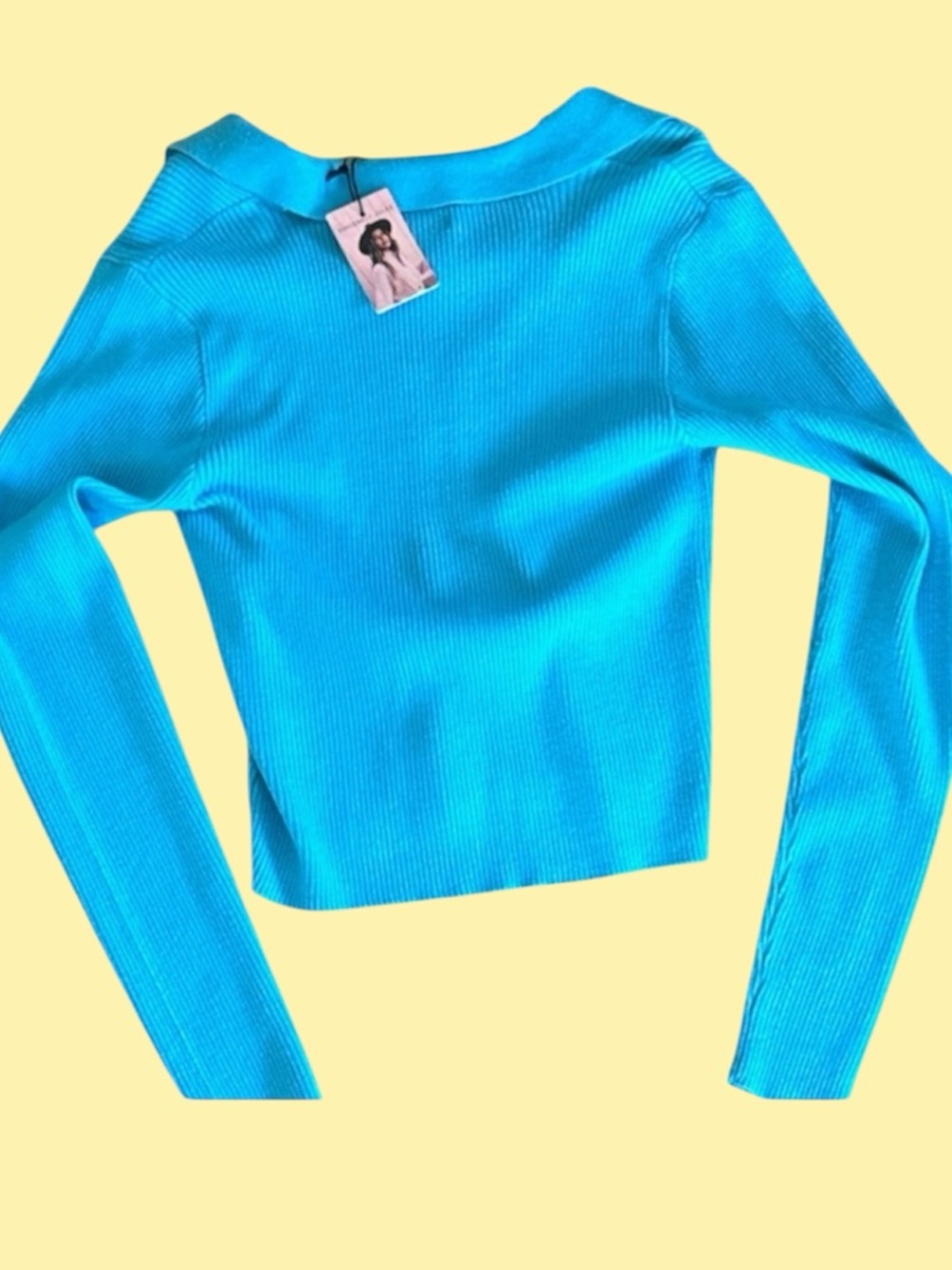 Sincerely Jules Turquoise Ribbed V-Neck Crop Top - Picture 2 of 2